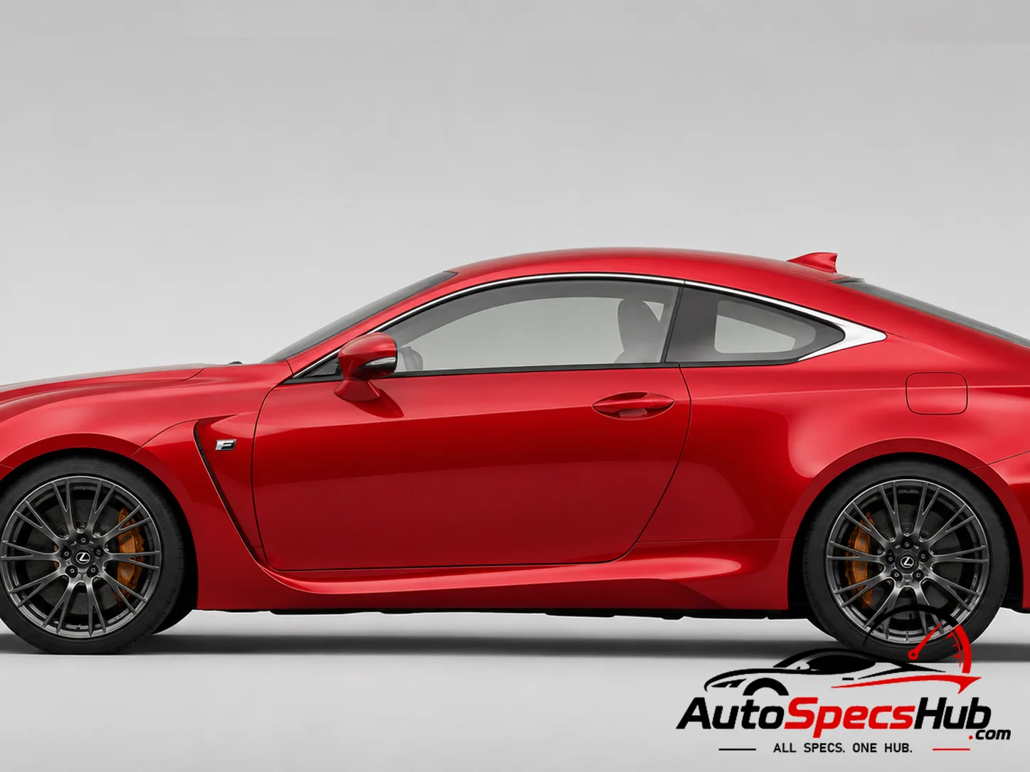 2014 Lexus RC F full side profile showing aggressive aerodynamic sports coupe styling
