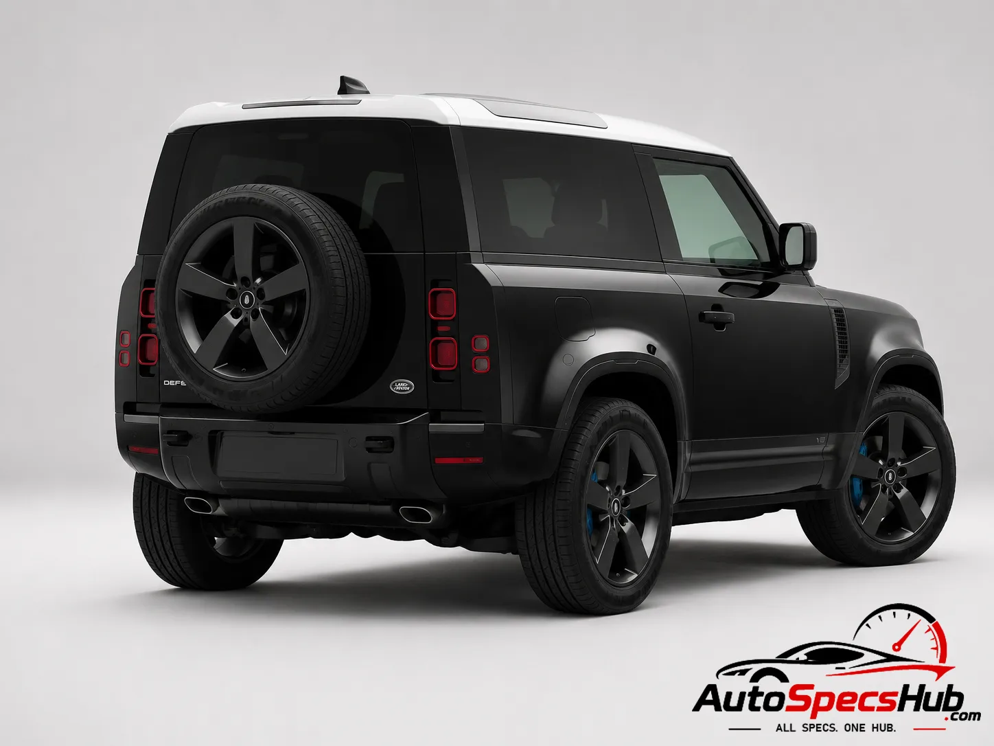 2021 Land Rover Defender 90 V8 P525 rear three-quarter view in black