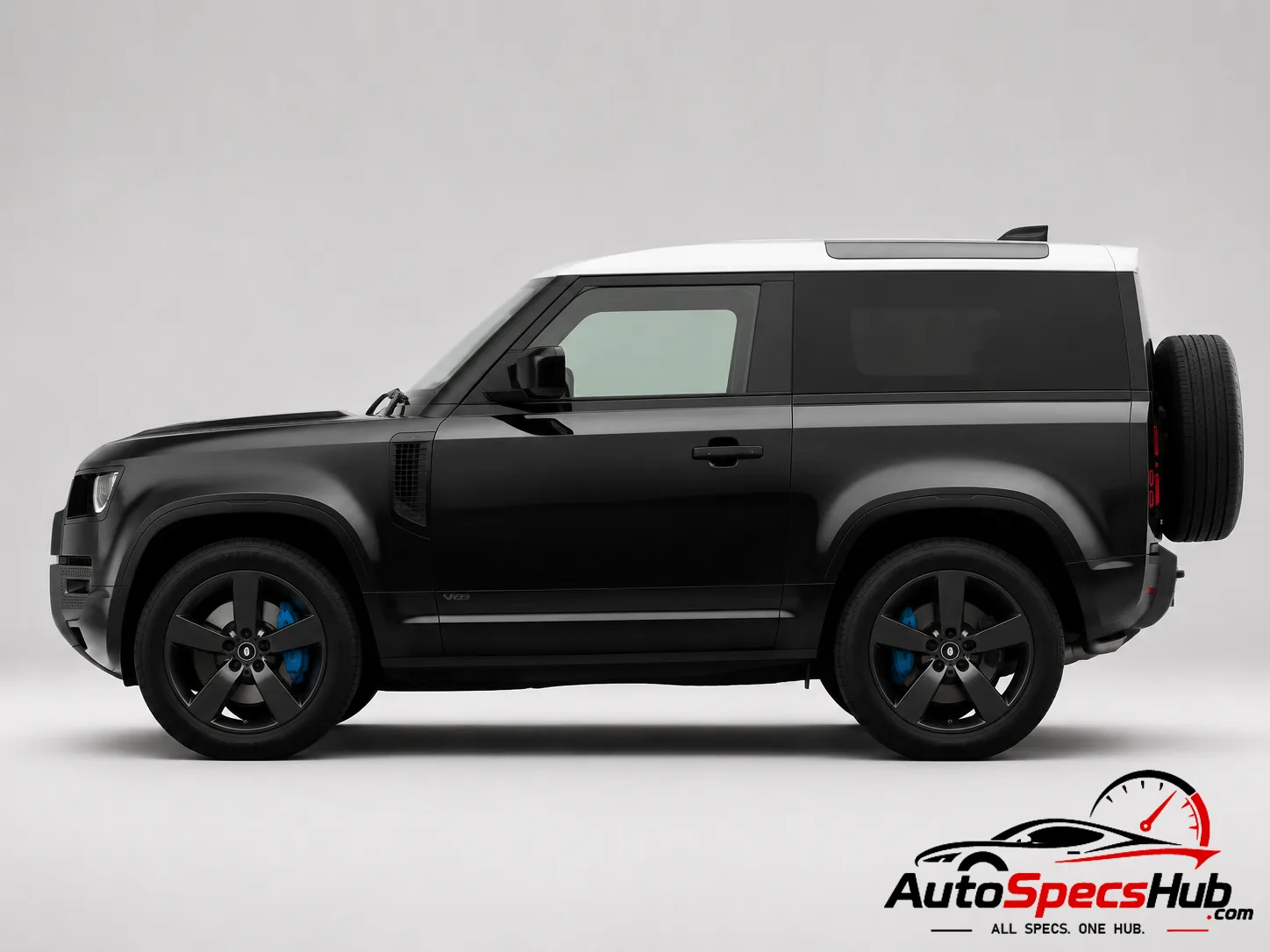 2021 Land Rover Defender 90 V8 P525 side profile in black