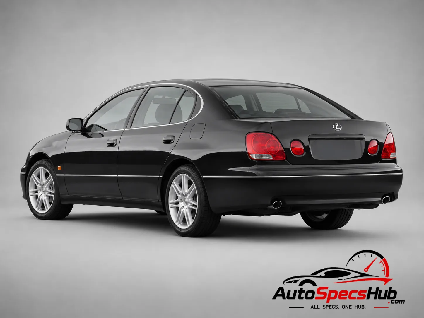 2001 Lexus GS 430 luxury sedan in black, rear three-quarter view on a gray studio background.