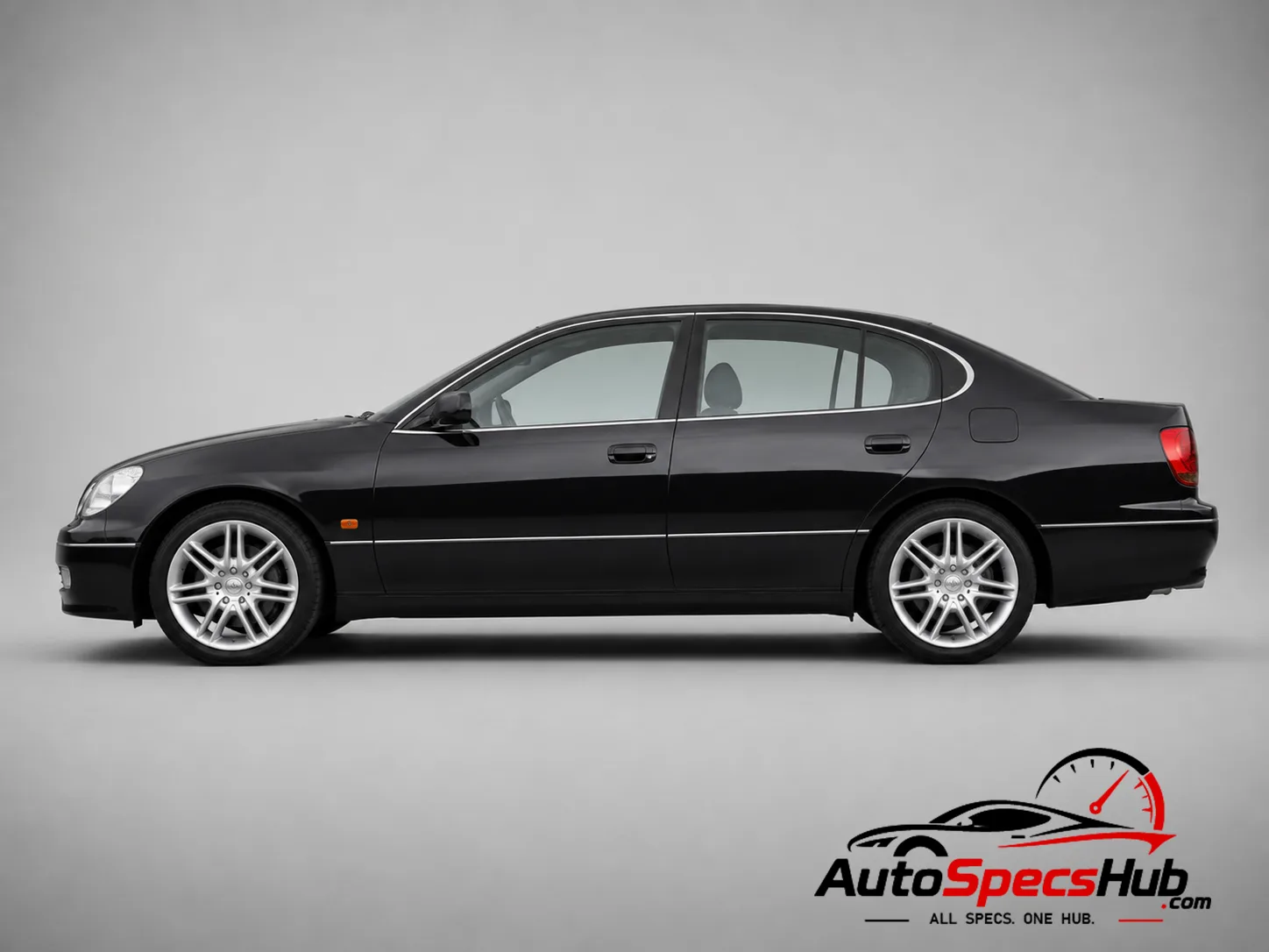 2001 Lexus GS 430 luxury sedan in black, full side profile on a gray studio background.
