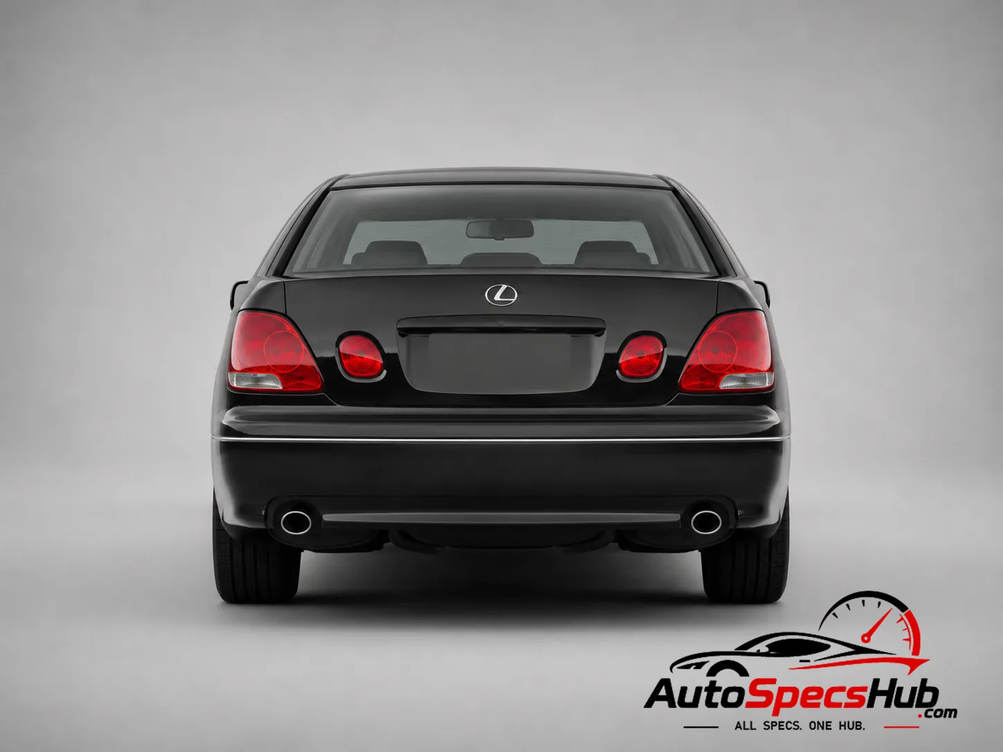 2001 Lexus GS 430 luxury sedan in black, rear view on a gray studio background.