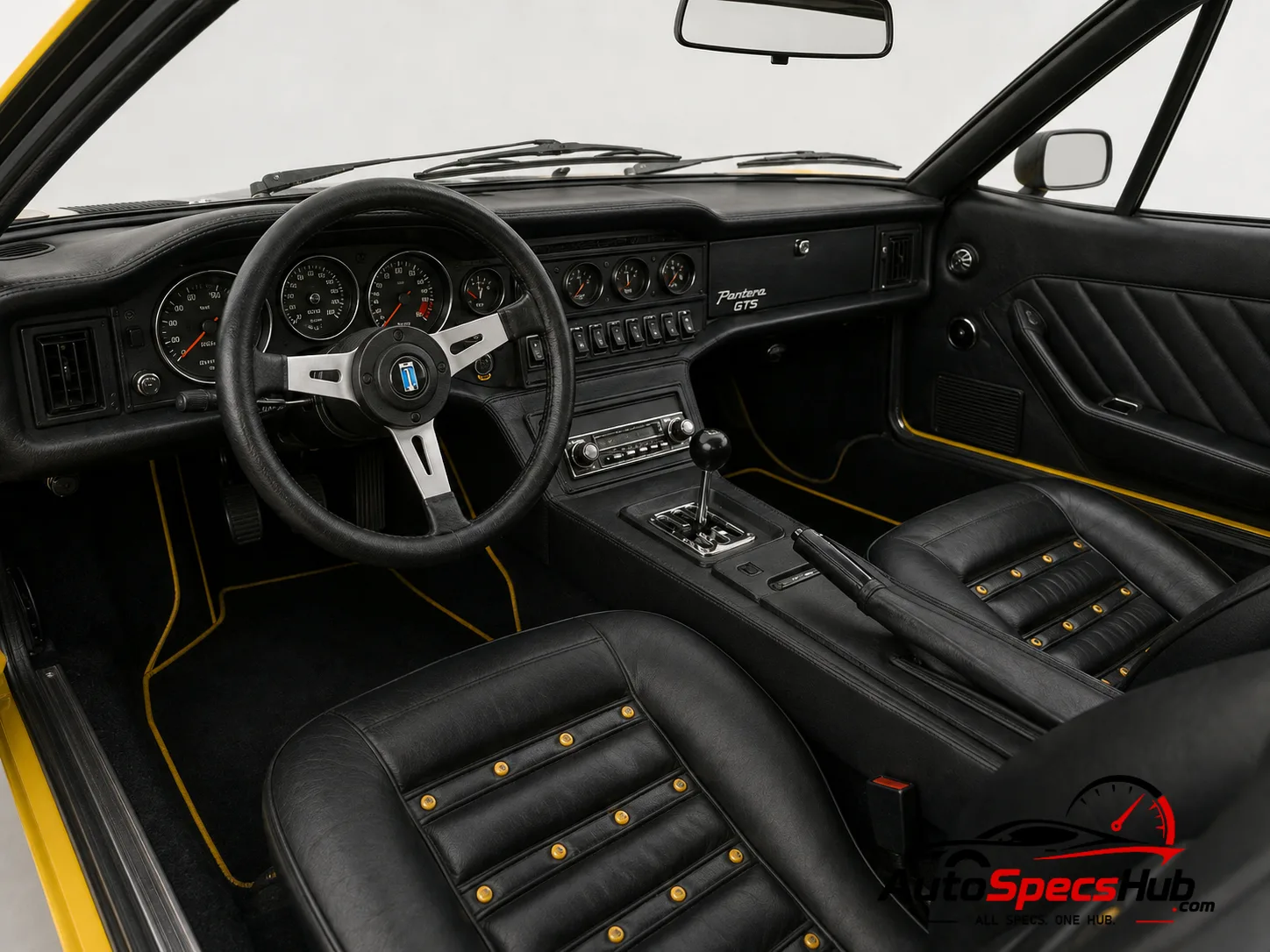 1972 De Tomaso Pantera GTS interior dashboard and front cabin