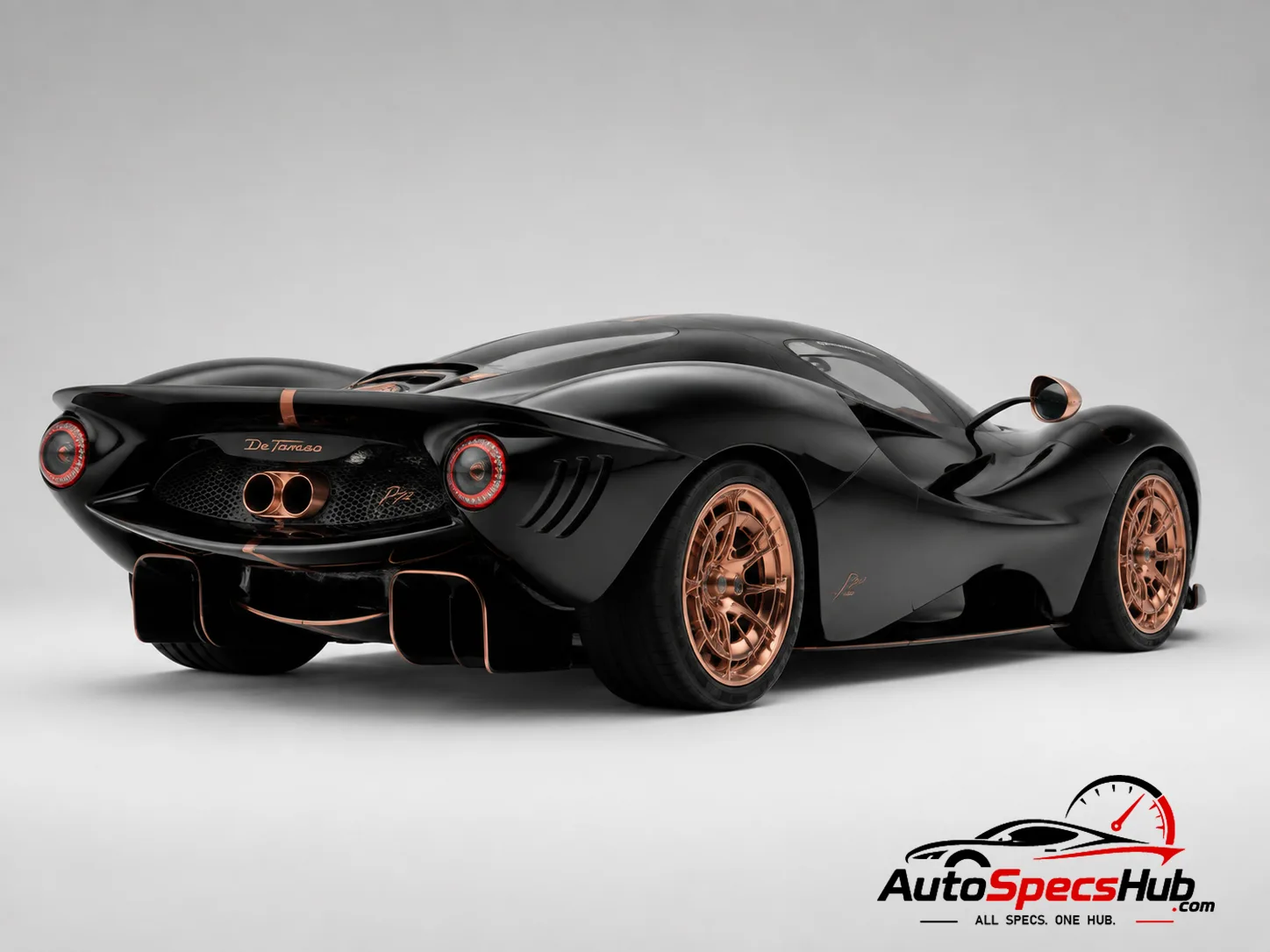 2026 De Tomaso P72 rear three-quarter view