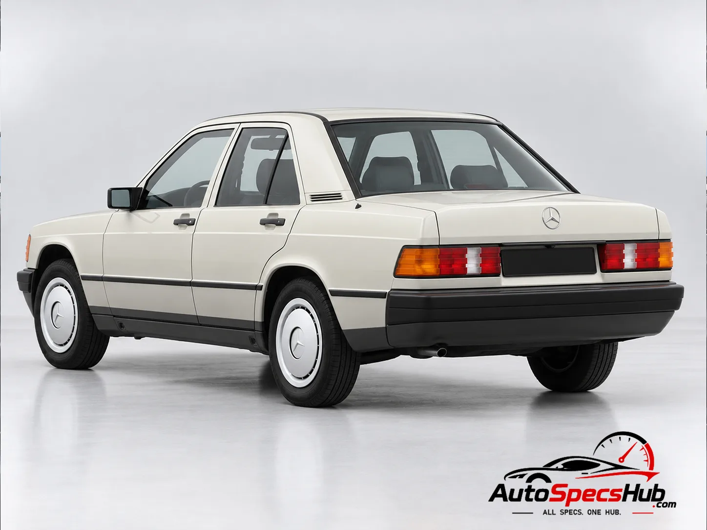 1982 (W201) Mercedes 190 E rear three-quarter view