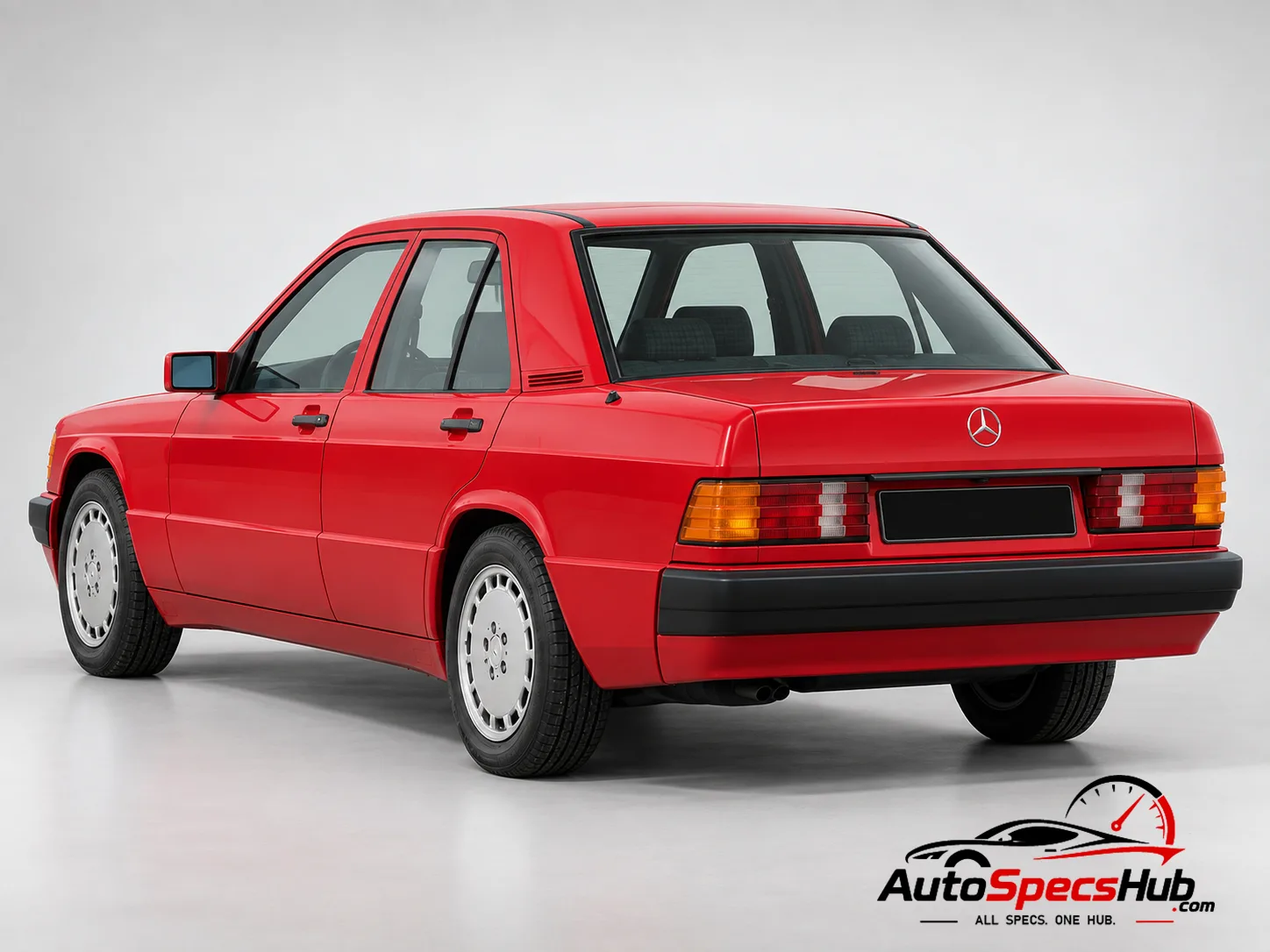 1984 (W201) Mercedes 190 rear three-quarter view