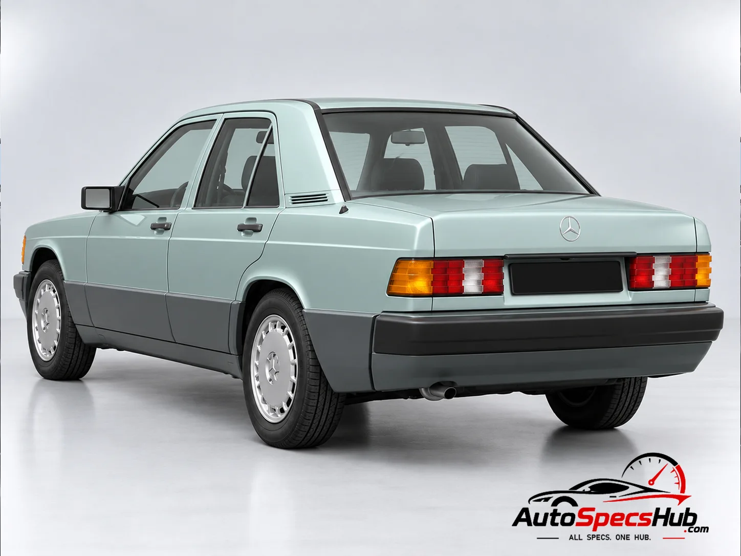 1983 (W201) Mercedes 190 D rear three-quarter view