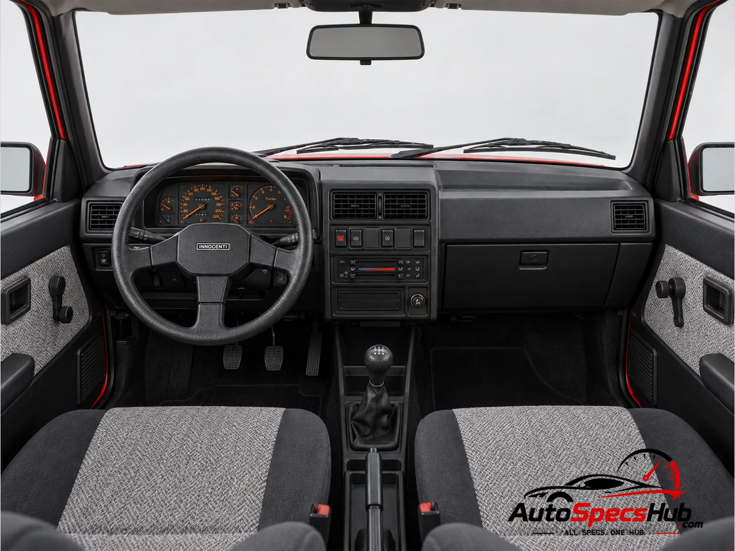 1989 Innocenti Turbo de Tomaso interior dashboard and front cabin