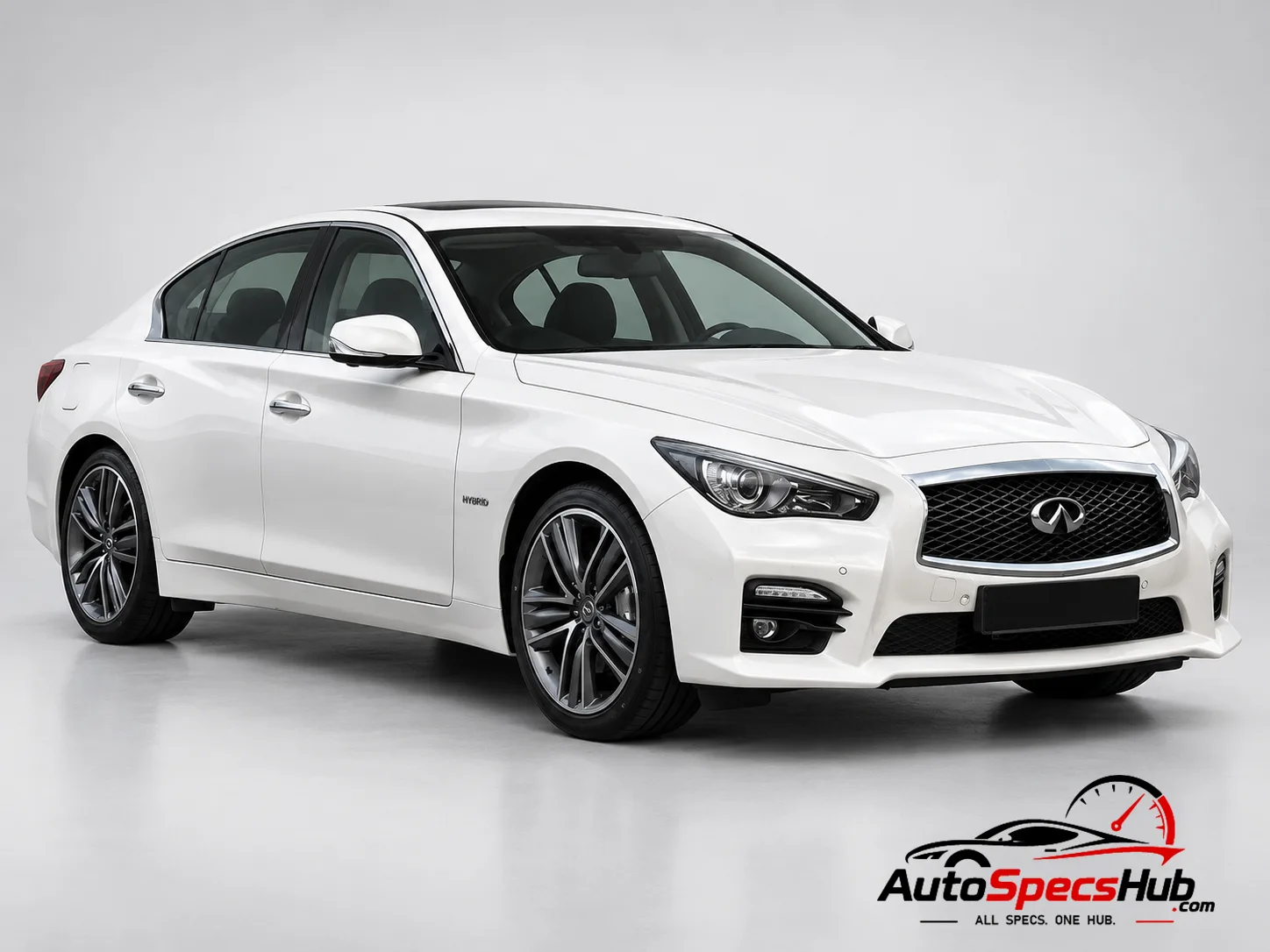 2013 (V37) Infiniti Q50 3.5 V6 Hybrid AWD front three-quarter view